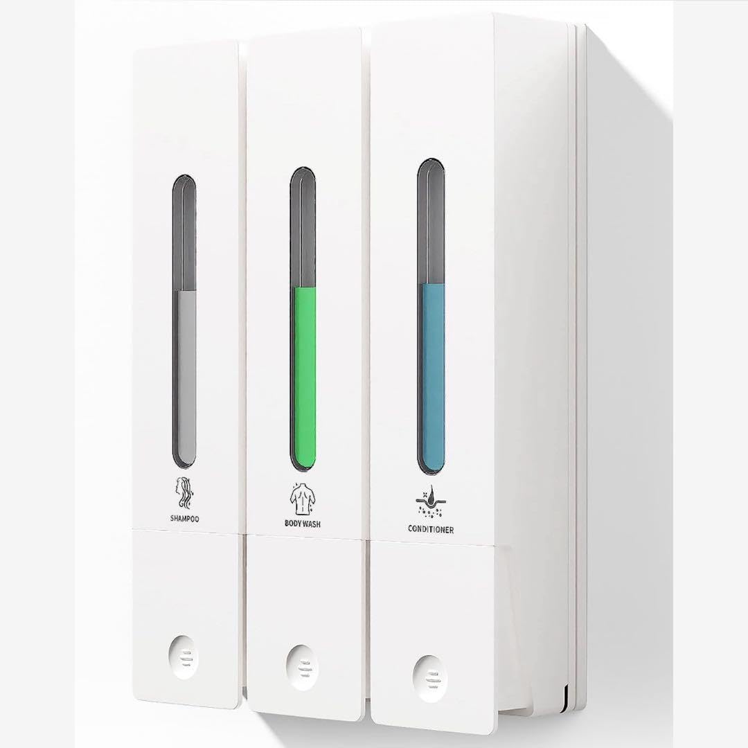 ❣️未使用❣️シャンプーボトル3個壁掛けタイプ各400ML ホワイト ✨ シャンプーボトル 3室 壁掛けタイプ 各400ML マグネット シャンプー